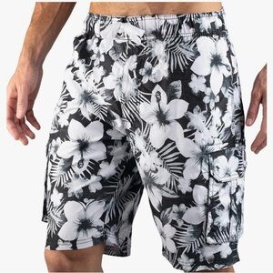 Kanu Surf Black & White Floral Swim Trunks